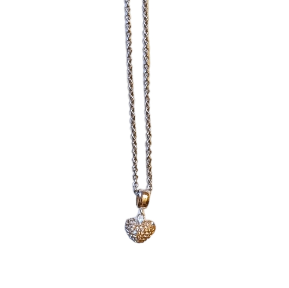 Set of Sterling Silver 925 Puffed Heart Shaped Pendant Necklace&Round Earrings